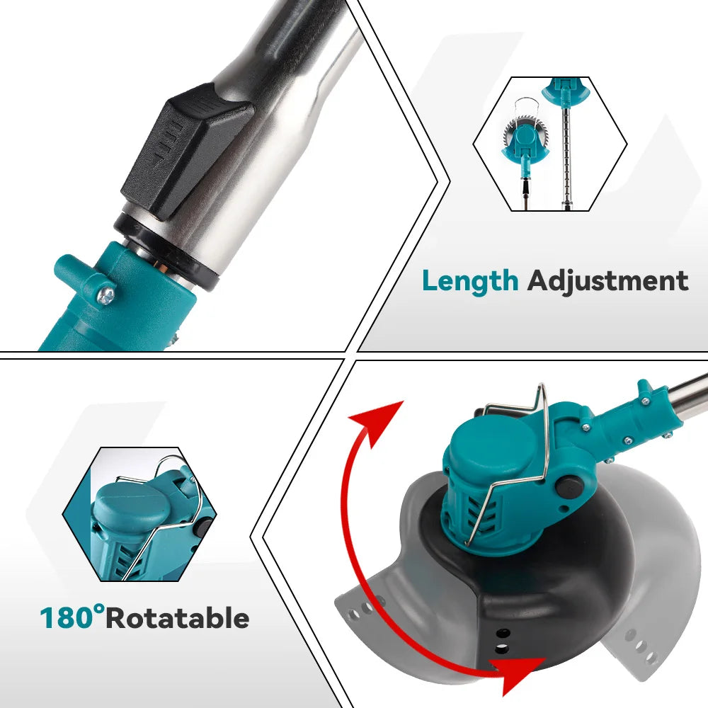 6 Inch 12000RPM Electric Lawn Mower 100-135cm Foldable Trimmer Pruning Cutting Garden Power Tool for Makita Battery Pin