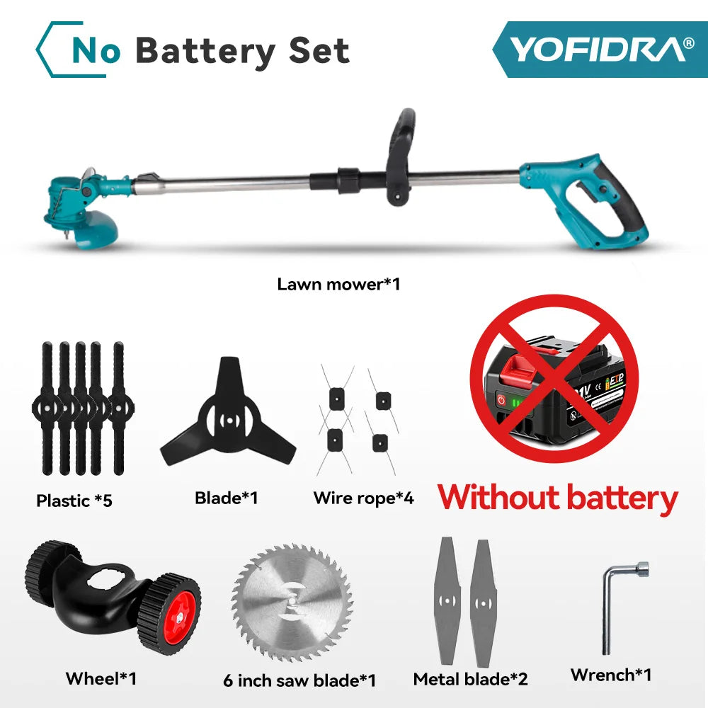 6 Inch 12000RPM Electric Lawn Mower 100-135cm Foldable Trimmer Pruning Cutting Garden Power Tool for Makita Battery Pin