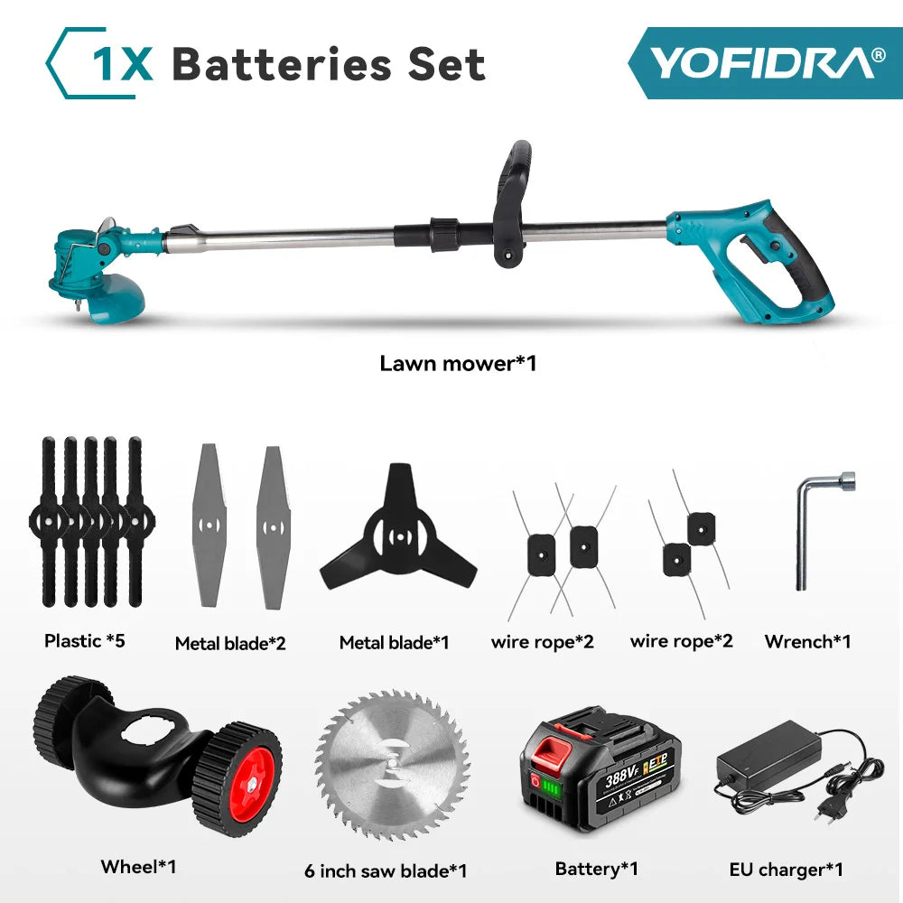 6 Inch 12000RPM Electric Lawn Mower 100-135cm Foldable Trimmer Pruning Cutting Garden Power Tool for Makita Battery Pin